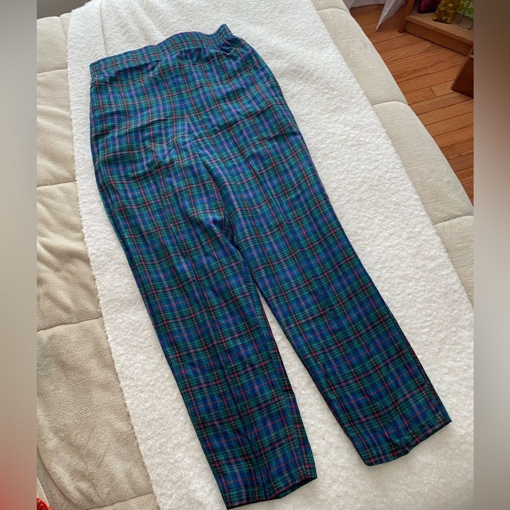 Vintage Green Blue Plaid Pants Ninon de Lenchos Size Medium High Waist Retro
